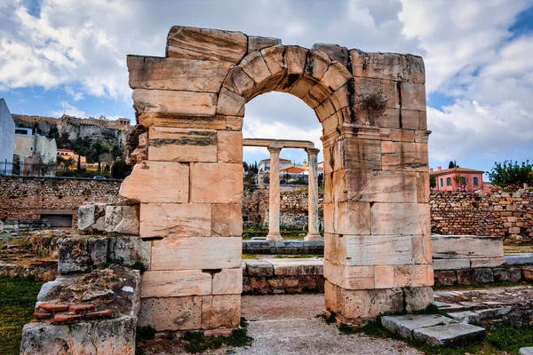 Ruiny Biblioteki Hadriana Atenach Grecja Biblioteka Hadriana Została Stworzona Przez — Zdjęcie stockowe