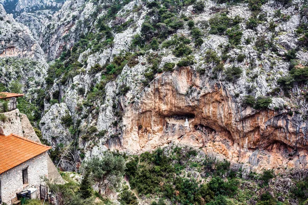 Vallás Ikonok Sziklák Canyon Goura Attica Görögország Közel Van Görög — Stock Fotó