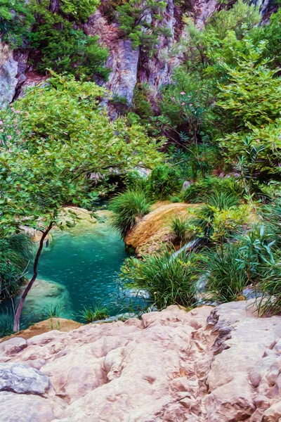 Piccolo Lago Nella Foresta Con Alberi Pittura Digitale Illustrazione Arte — Foto Stock