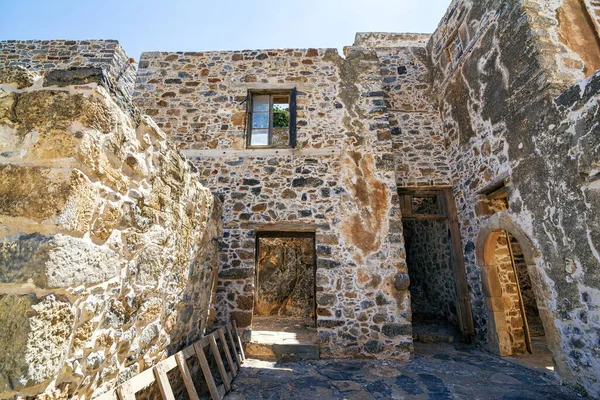 Budovy Pevnosti Ostrově Spinalonga Zálivu Elounda Kréta Řecko Tady Byli — Stock fotografie