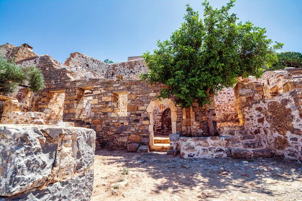 Buildings Fortress Island Spinalonga Gulf Elounda Crete Greece Here Were — Stock Photo, Image