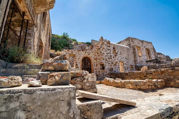 Budovy Pevnosti Ostrově Spinalonga Zálivu Elounda Kréta Řecko Tady Byli — Stock fotografie