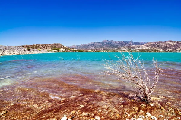 Bramian Lake in Ierapetra, Crete, Greece. The artificial Bramian Lake was built in 1986 to cover the cultivation needs of 30,000 acres of Ierapetra. The lake has an area of 1050 acres and a capacity of 15 million cubic meters, making it the third-lar