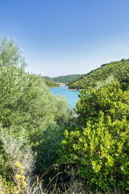 Christianoupolis dam water reservoir in Messenia, Greece. View of the dam water, artificial lake.