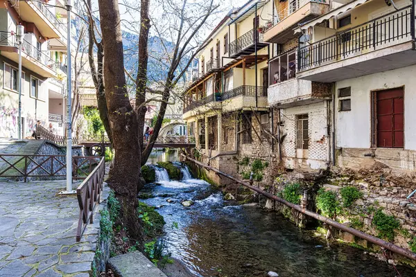 stock image Livadia, Greece - March 24, 2024: Bridge, river at the old town of Livadeia, in Boeotia region, Central Greece, Greece.