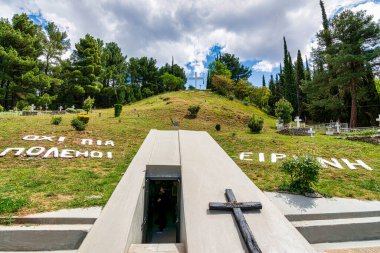 Kalavryta, Greece - May 6, 2024: The memorial site of the massacre of the residents by the German army during the Second World War. clipart