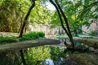 Yunanistan 'ın Sidirokastro kenti yakınlarındaki Spilaio Katarraktes' te sakin bir manzara, yemyeşil ve çağlayan şelalelerle çevrili sakin bir doğal geri çekilme olanağı sunuyor..