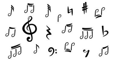 Hareketli Müzik Simgeleri Siyah ve Beyaz Arkaplan