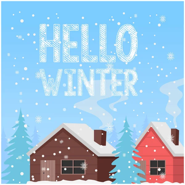 Hallo Winter Flaches Design Hallo Winter Hintergrund Vektor Bild Illustration — Stockvektor