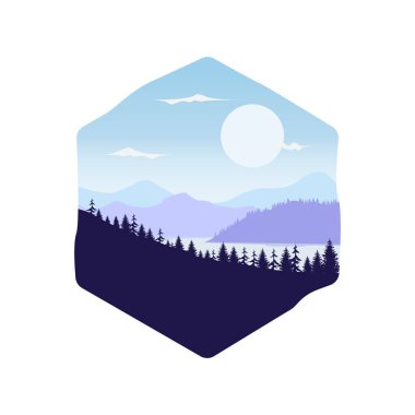 Beautiful flat design landscapes with mountains, hills and forest. Natural them