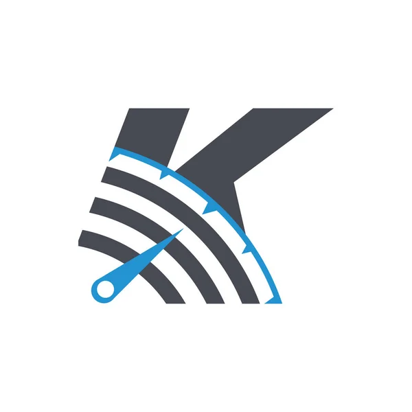頭文字K高速インターネットと電気通信のロゴ 速度計のロゴの組み合わせの文字Kシンボル Conep — ストックベクタ