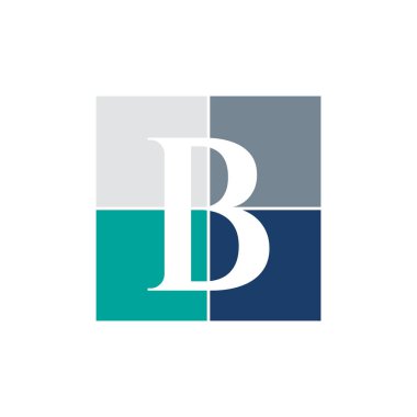 İlk harf B ticari logo tasarımı. Negatif uzay resim biçimi tasarımı ile dört kare üzerinde B harfi