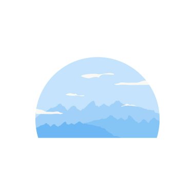 Vector Dağı ve Ağaçlar Düz Çizim Vektör Çizimi. Minimalist tarzda. Dağ manzarası, orman ağaçları.