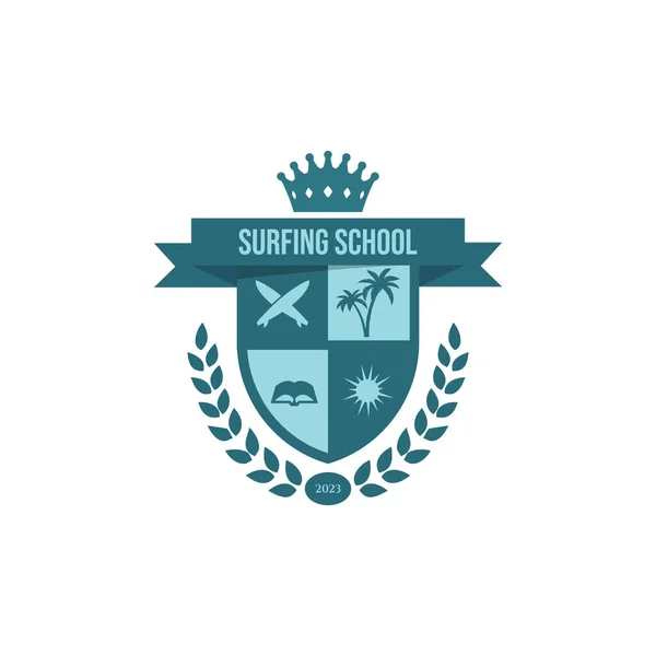 Серфінг Шкільна Старовинна Емблема Значок Ярлик Або Логотип Векторні Ілюстрації — стоковий вектор
