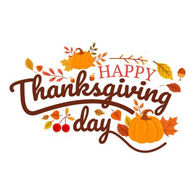 Şükran Günü 'nün sonbahar tatilinin arka plan görüntüsü kutlu olsun. Yapraklı Şükran Günü mektubun kutlu olsun. Hisse çizim vektörü. Mutlu şükran günü harfleri tasarım vektörü