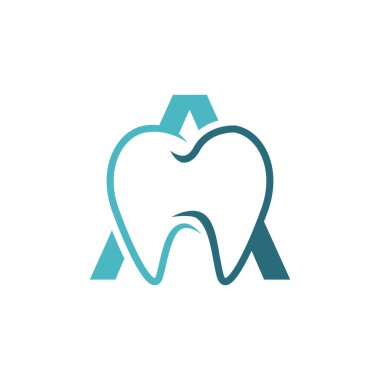 Diş logosu tasarım vektör görüntüsü. Harf A monogram diş logosu tasarım Vektörü