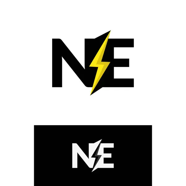 stock vector Initial NE Letter logo with lightning bolt logo vector design. Letter NE Lightning bolt in negative space style for electrical company logo