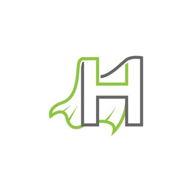 H harfi, yeşil ve gri renkli süper kahraman pelerinli bir kahramanın orijinal vektör çizimi..