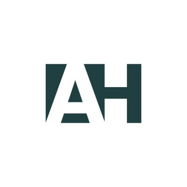 Tüm negatif uzay harfi logosu beyaz arkaplan. AH Harf Logosu Tasarımı Negatif Alan Kavramı.