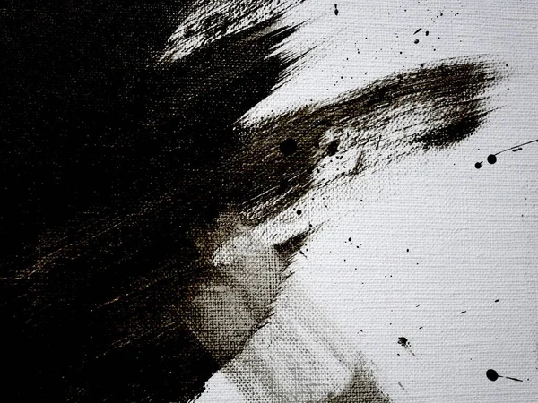 Zwarte Spatborstel Penseel Canvas Textuur Witte Achtergrond — Stockfoto