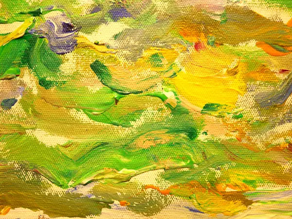 抽象画纹理为绿色 黄色色彩艳丽 用油笔画 画布底漆 — 图库照片