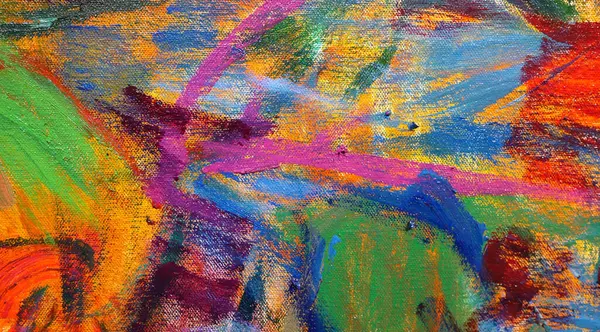 Colorful abstract background of green blue and pink paints with brush strokes on canvas texture banner background