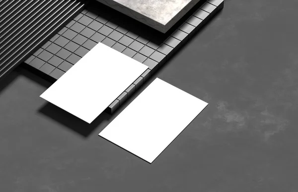 Realistic business card mock up isolated on dark background. 3D illustration.