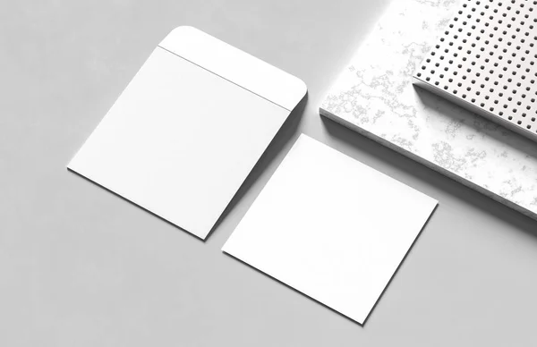 Square envelope and invitation mock up isolated on white background. 3D illustration.