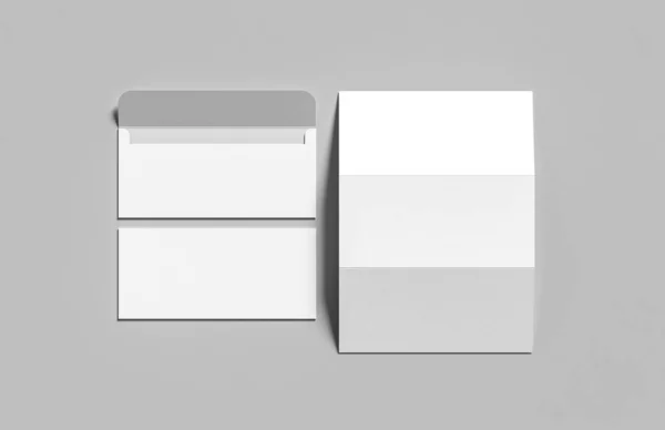 白の背景に隔離された紙のモックアップで封筒 ビジネスアイデンティティは白い背景で隔離されたモックアップ 3Dイラスト — ストック写真