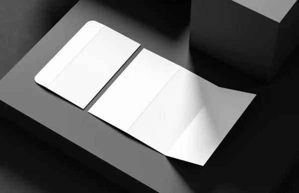 Envelop Met Papier Modelleren Geïsoleerd Donkere Achtergrond Zakelijke Identiteit Gemodelleerd — Stockfoto