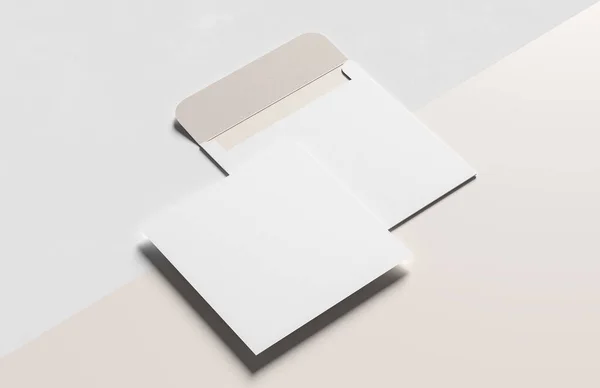 正方形信封和邀请函在白色背景上被孤立起来 3D插图 — 图库照片