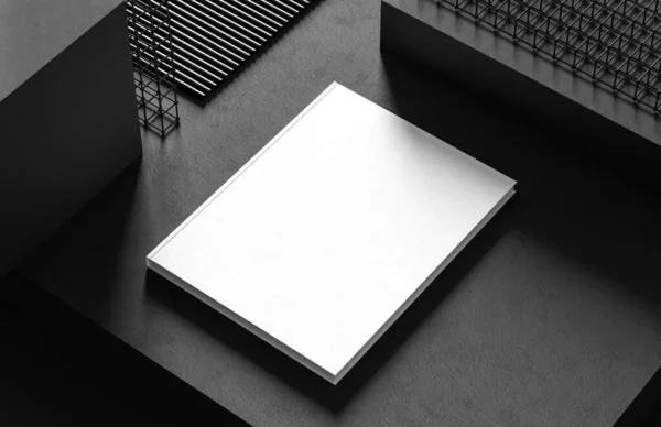 Capa Dura Livro Catálogo Simular Isolado Fundo Escuro Ilustração — Fotografia de Stock