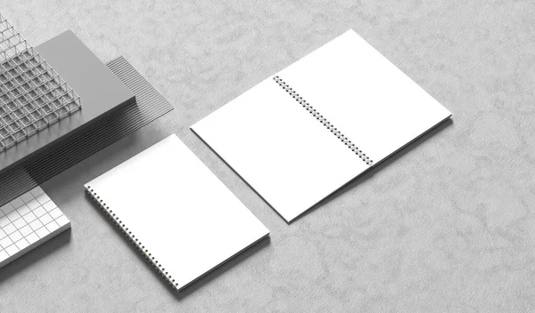 Notebook Aglutinante Espiral Simular Isolado Fundo Cinza Claro Ilustração — Fotografia de Stock