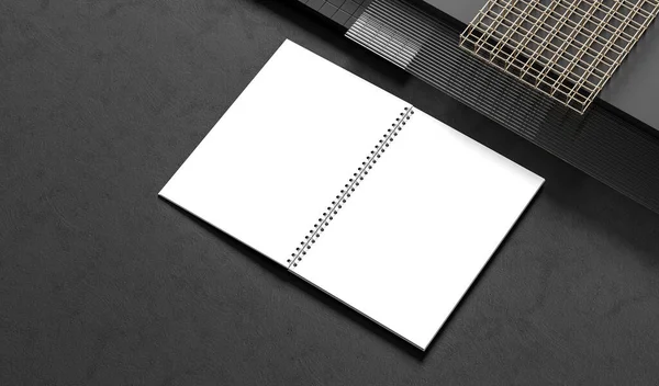 Cuaderno Encuadernador Espiral Maqueta Aislado Sobre Fondo Oscuro Ilustración —  Fotos de Stock