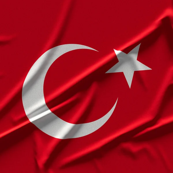 Flag of Turkey. Fabric textured Turkish flag . 3D illustration.