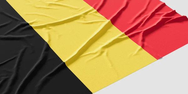 Flag of Belgium. Fabric textured Belgium flag isolated on white background. 3D illustration