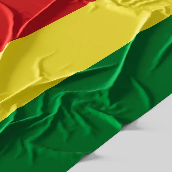 Flag of Bolivia. Fabric textured Bolivia flag isolated on white background. 3D illustration