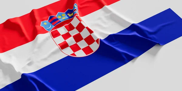 Flag of Croatia. Fabric textured Croatia flag isolated on white background. 3D illustration