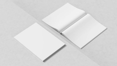 Kitap, dergi, katalog. Gerçekçi kitap, beyaz arka planda izole edilmiş bir şekilde duruyor. 3B illüstrasyon