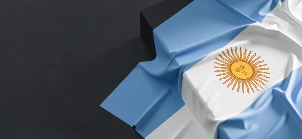 Flag of Argentina. Fabric textured Argentina flag isolated on dark background. 3D illustration