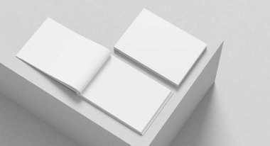 Peyzaj kapağı, beyaz arkaplan, A4 büyüklüğünde kitap ya da katalog şeklinde taklit edilir. 3B illüstrasyon. 