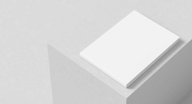 Peyzaj kapağı, beyaz arkaplan, A4 büyüklüğünde kitap ya da katalog şeklinde taklit edilir. 3B illüstrasyon. 