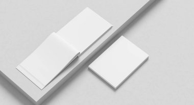 Peyzaj kapağı, beyaz arkaplan, A4 büyüklüğünde kitap ya da katalog şeklinde taklit edilir. 3B illüstrasyon. 