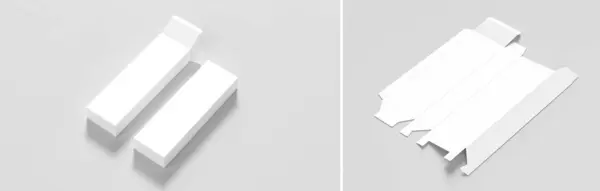 Aufgefaltete Und Zusammengefaltete Schachtel Attrappe Isoliert Auf Weißem Hintergrund Kosmetika — Stockfoto