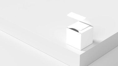 Küp kutusu, beyaz arkaplanda izole edilmiş gibi duruyor. Ürün paketleme kutusu maketi. 3B illüstrasyon. 