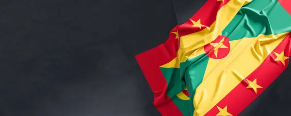 Grenadas Flagga Tyg Texturerad Grenada Flagga Isolerad Mörk Bakgrund Illustration Royaltyfria Stockfoton