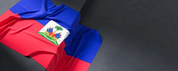 Haitis Flagga Tygstruktur Haiti Flagga Isolerad Mörk Bakgrund Illustration Stockfoto