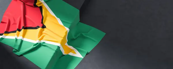 Guyanas Flagga Tyg Strukturerad Guyana Flagga Isolerad Mörk Bakgrund Illustration Stockbild