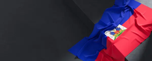 Haitis Flagga Tygstruktur Haiti Flagga Isolerad Mörk Bakgrund Illustration Stockfoto