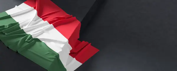 Ungerns Flagga Tygstruktur Ungern Flagga Isolerad Mörk Bakgrund Illustration Stockbild